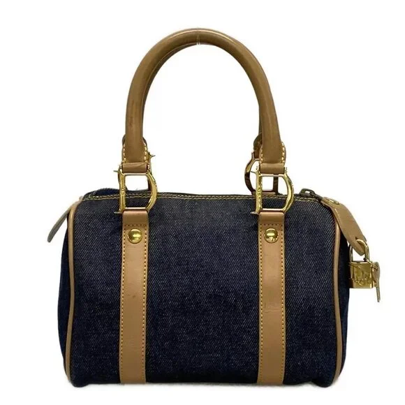Authentic ChristianDior  Dark Navy Light Brown Denim Leather Handbag 611-100724 - Picture 2 of 14